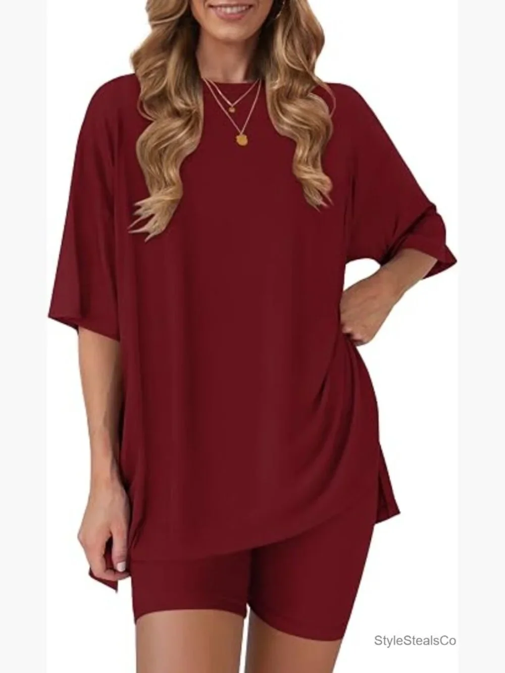 2 Piece Lounge Set Oversized Shirt Biker Shorts Matching Outfit